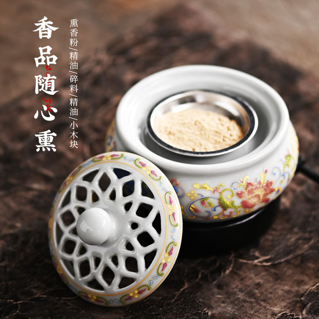 Electronic aromatherapy stove with timed temperature adjustment and digital display and comes with a copper incense dish