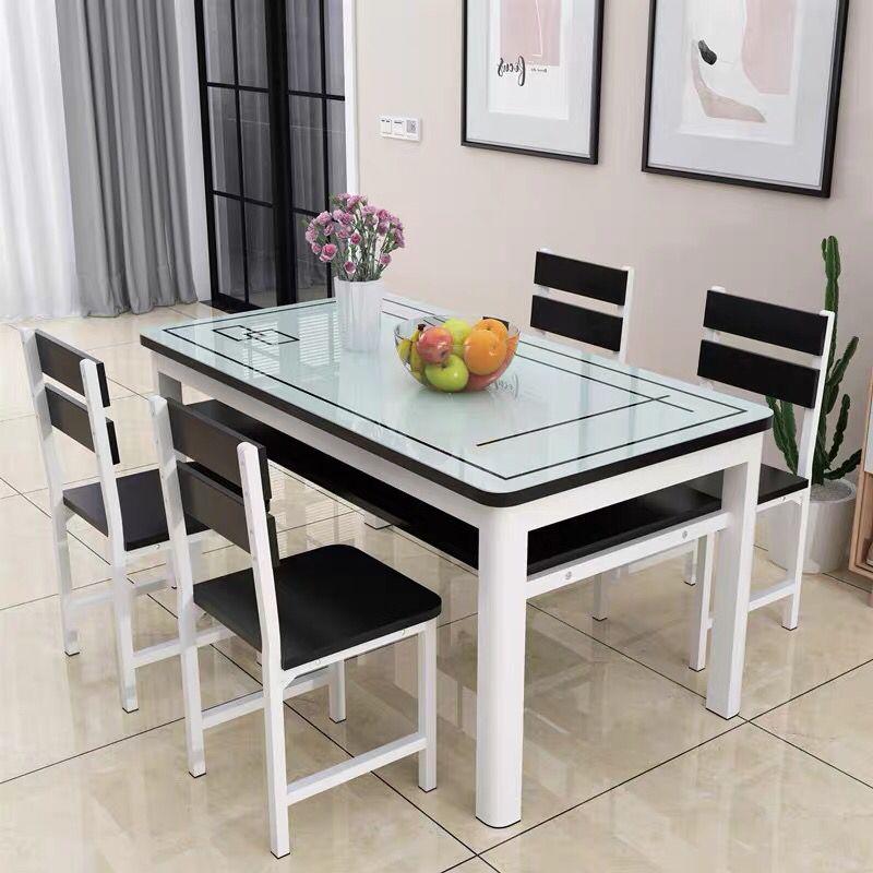 餐桌家用长方形小户型双层多功能钢化玻璃简易餐桌餐厅饭桌椅组合 - 图2