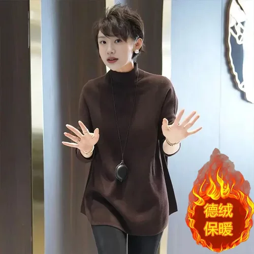 樱欣服饰原创秋冬季宽松气质显瘦半高领卫衣百搭显瘦大码中长款女 - 图1