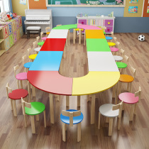 Kindergarten table Early teaching baby table color building block table Early teaching study desk Kindergarten games table splicing table and chairs