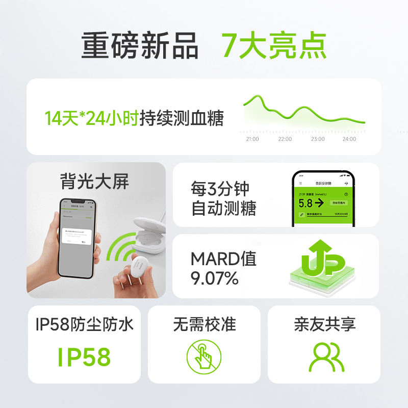 鱼跃动态血糖仪测试仪家用免不扎针仪器24小时监测仪官方