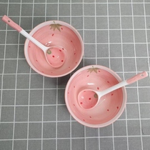 Strawberry Bowl Spoon Lpl Rice Bowls Personal special Delicate Girls Flagship Store 4 5 Inch 2 Costume Cute Creative Ceramics