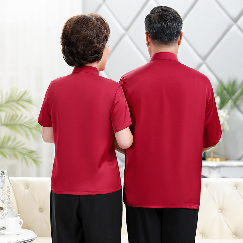 中老年人唐装父母情侣夏装短袖男 唐老头唐装