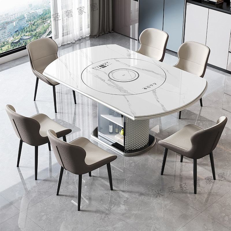 轻奢岩板多功能伸缩餐桌椅电磁炉电动暖菜板可变圆桌饭桌可配转盘,淘宝优惠券,粉丝福利购,淘宝优惠卷