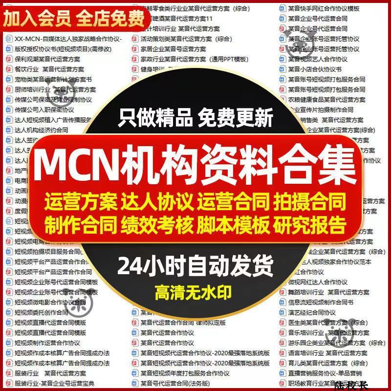 MCN达人机构传媒公司短视频签约拍摄制作合同代运营方案资料合集-图0