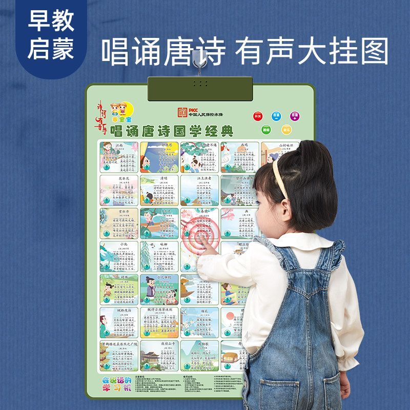 唐诗挂图有声幼儿童园益智知识点小学生必背古诗词三百首识字墙贴 - 图2