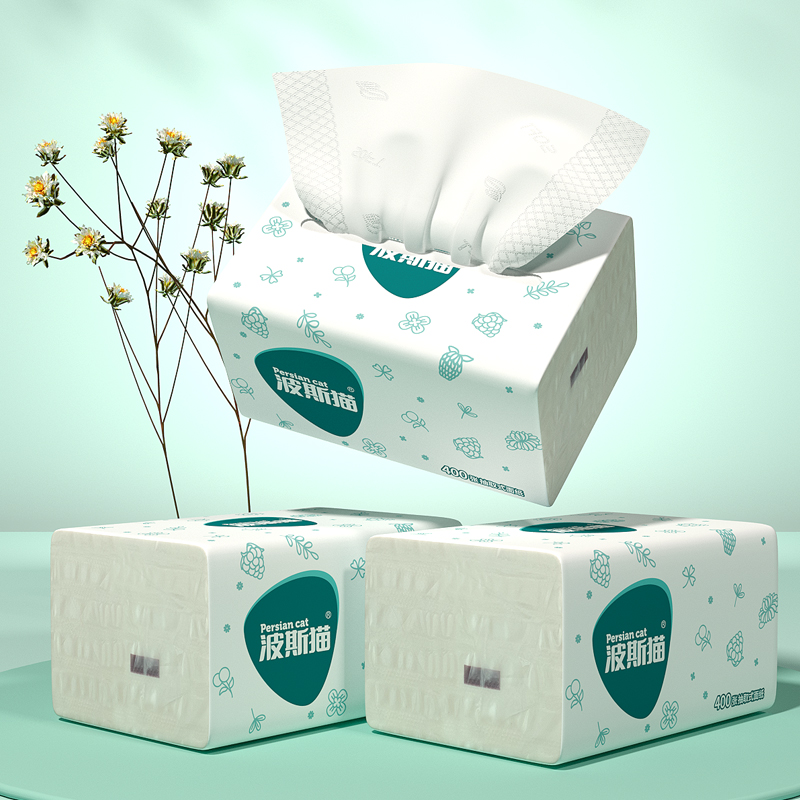 波斯猫400张抽纸实惠装纸巾家用餐巾纸卫生纸整箱面巾纸擦手纸抽