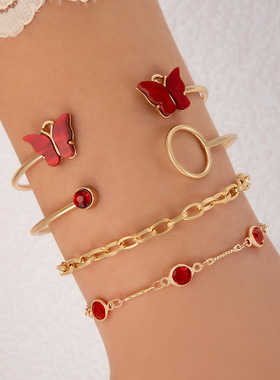 Geometric opening bracelet set 蝴蝶镂空四层手链开口手镯套装