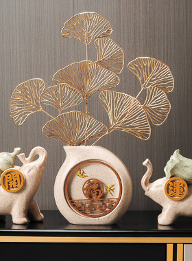 速发居中式福字招古电视柜装饰品花瓶摆设家新客厅禅意酒柜博财架