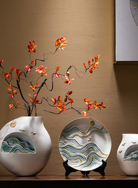 速发公中式高级摆件家关装饰品花瓶玄居办新室领导桌面老板桌古风