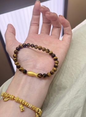 古法黄金小金鱼手链女999足金小鱼手串送女友老婆七夕情人节礼物