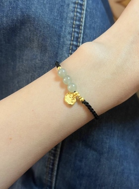 新款纯金黄金足金999福锁福牌手链红绳送女友老婆七夕情人节礼物