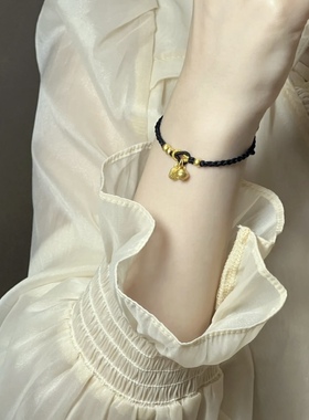 铃铛小金珠足金999黄金福牌福字手链女送女友老婆七夕情人节礼物