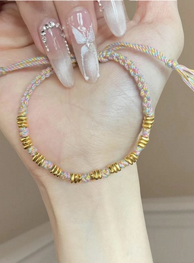 正品足金999小金圈黄金纯金手绳手链女送女友老婆七夕情人节礼物