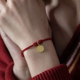 新款福字黄金3D足金999手链女红绳福牌纯金 送女友老婆七夕礼物