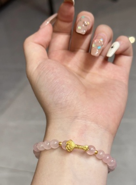 如意祥云福字黄金转运珠金珠串珠手链女新款纯金999足金水晶手串