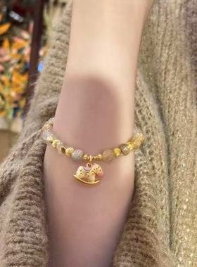 正品新款黄金足金999小木马摇摇马手链 送女友老婆七夕情人节礼物