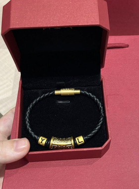 字母黄金黑金刺青饕餮图腾手链男999足金送女友男友老婆七夕礼物