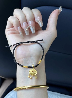 黄金吊坠999足金平安铃铛福锁手链女 送女友老婆七夕情人节礼物