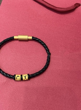 正品diy字母黄金转运珠情侣手链女纯金999足金本命年手绳520礼物