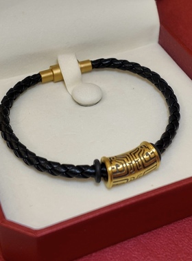 黄金饕餮男手链转运珠999足金图腾手绳diy字母男友七夕情人节礼物