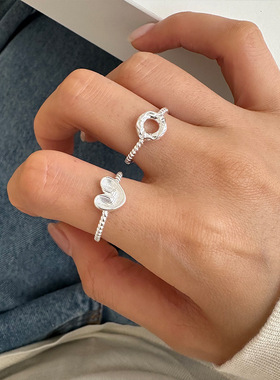 牛角包甜甜圈面包系列s925纯银戒指女小众设计尺寸可调节食指指环