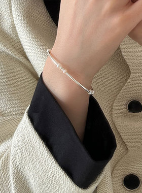 天然巴洛克珍珠银珠手链s925纯银简约百搭气质弯管手环小众轻奢感