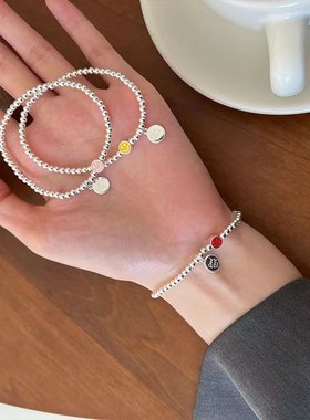 通体银爱心手链女串珠小众高级感