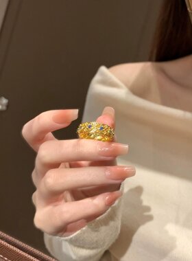 法式复古克莱因蓝梦境戒指女小众简约轻奢百搭气质高级感开口指环