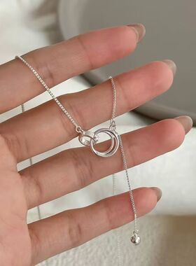 银河时尚双环圆珠流苏项链新款精致高级简约小众设计百搭小众锁骨