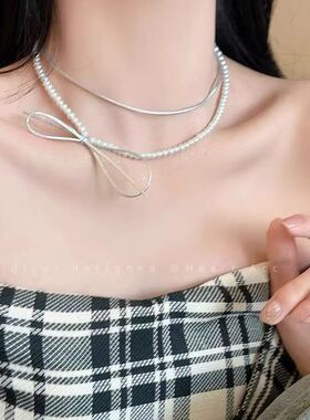 韩系甜妹~韩系少女蝴蝶结气质甜美风丝带项链气质锁骨链