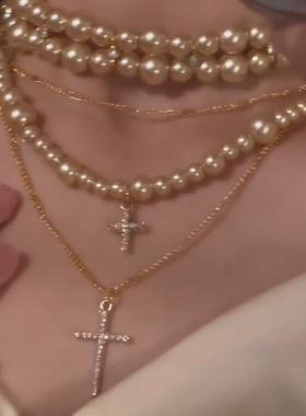 zoozmomo金色十字架珍珠项链女choker锁骨链轻奢小众高级感脖颈链
