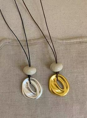 不规则哑光缕空椭圆抽拉式项链女欧美夸张小众独特时尚颈链锁骨链