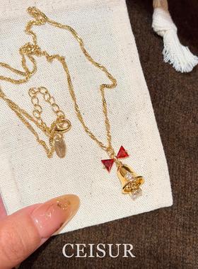 圣诞节铃铛蝴蝶结吊坠项链女2025新款高级感锁骨链节日氛围感配饰