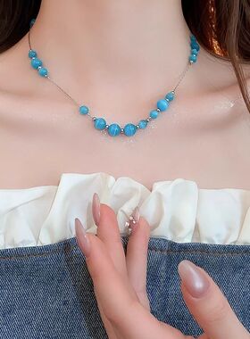 夏日多巴胺串珠双层叠戴项链女款2025新款高级感轻奢小众锁骨链