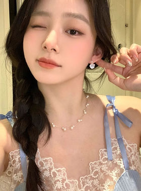 夏日碎冰蓝水晶海星贝壳珍珠耳环女高级感气质耳钉耳饰