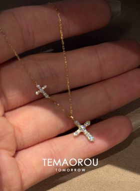 新款水灵灵超闪锆石十字项链设计感女款小众ins锁骨链高级感百搭