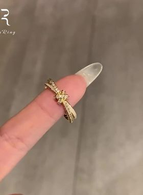 滴油打结简约双层女小众锆石设计轻奢戒指高级气质精致指环食指