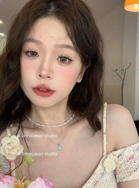 微醺白月光彩色星星珍珠双层叠戴项链女夏季百搭五角星锁骨链颈链