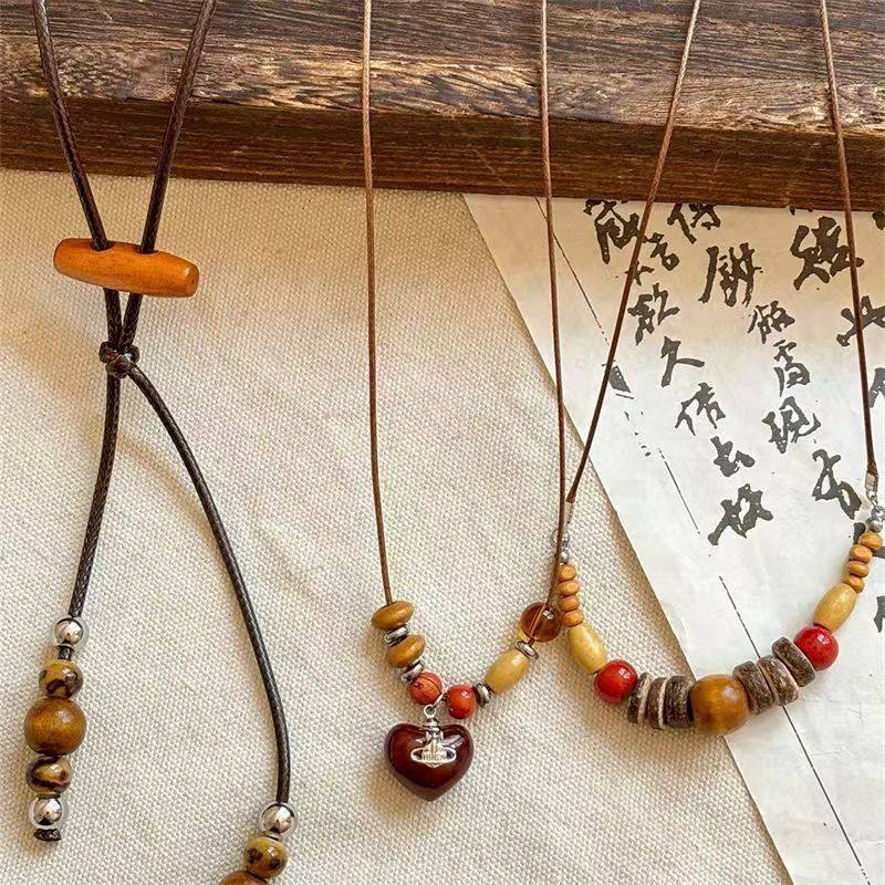 复古木质串珠吊坠项链女小众设计感民族风配饰时尚长款百搭毛衣链,淘宝优惠券,粉丝福利购,淘宝优惠卷