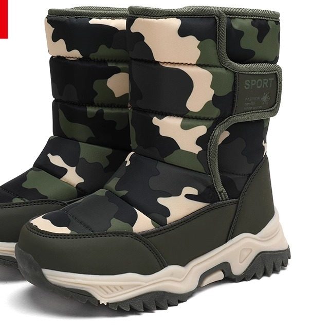 品牌男童雪地靴迷彩绿冬季皮毛一体加绒加厚棉鞋中大童防滑防水男,淘宝优惠券,粉丝福利购,淘宝优惠卷