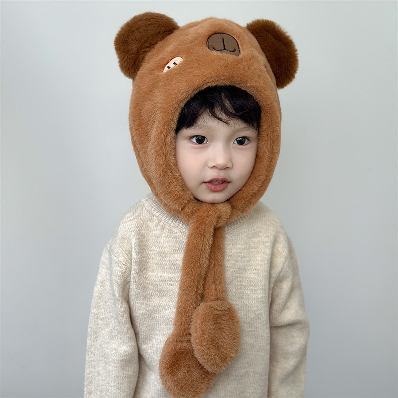 儿童帽子围巾一体秋冬季可爱宝宝超萌包头帽男女童加厚护耳毛绒帽,淘宝优惠券,粉丝福利购,淘宝优惠卷