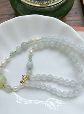 绿珠儿--风晚林原创岫玉淡水珍珠短璎珞改良旗袍新中式汉服项链