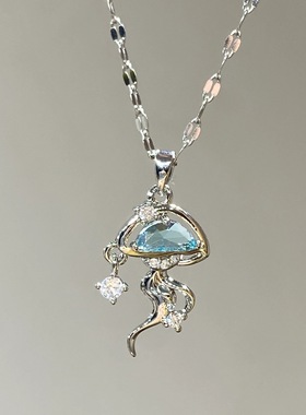 S925纯银蓝色水母项链小众设计高级感海洋风吊坠个性百搭锁骨链女
