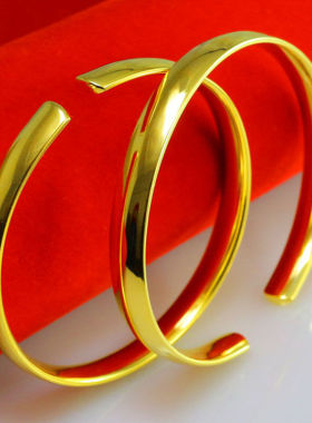 千影珠宝手镯男士女款仿金首饰光面开口镯子仿金子结婚饰品送朋友