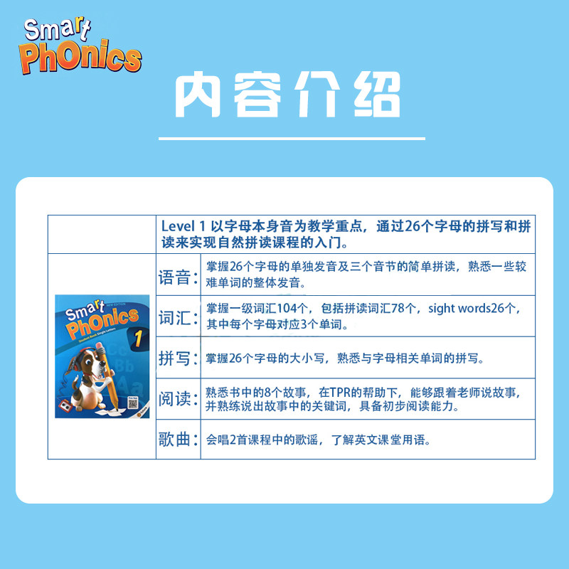 【斑达图书】自然拼读phonics少儿英语Smart Phonics 1级原版进口自然拼读教材 语音phonics26个字母发音训练 短期专项零基础