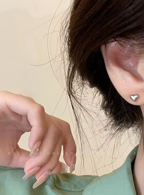 S999足银针简约时尚立体爱心耳钉高级感耳环女轻奢冷淡风小众耳饰
