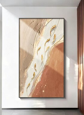 手绘油画侘寂风玄关装饰画九鱼图寓意好走廊过道正对门挂画壁画