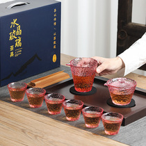 Heat resistant glass cloud foggy ice dew tea set powder color Japanese style Gongfu tea cup home cup cover bowl minimalist tea maker