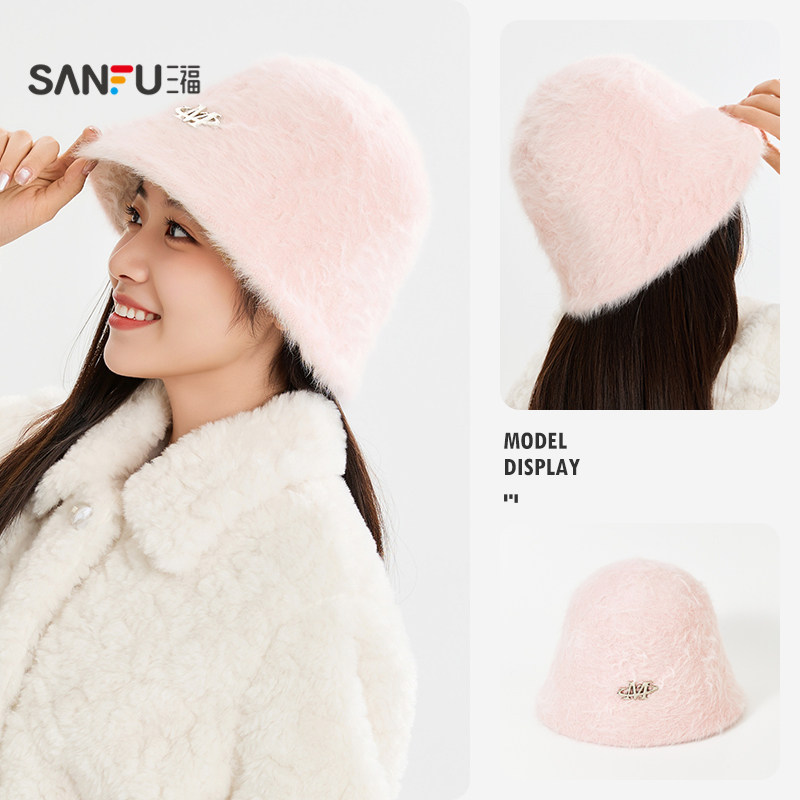 三福精美毛毛礼帽 气质时尚毛绒感服饰配件装饰帽子511043